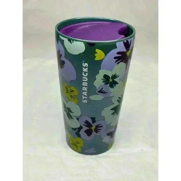 Starbucks Floral Pansies Spring Valentines 2021 Limited Ceramic Travel Mug 12oz - Picture 2 of 6